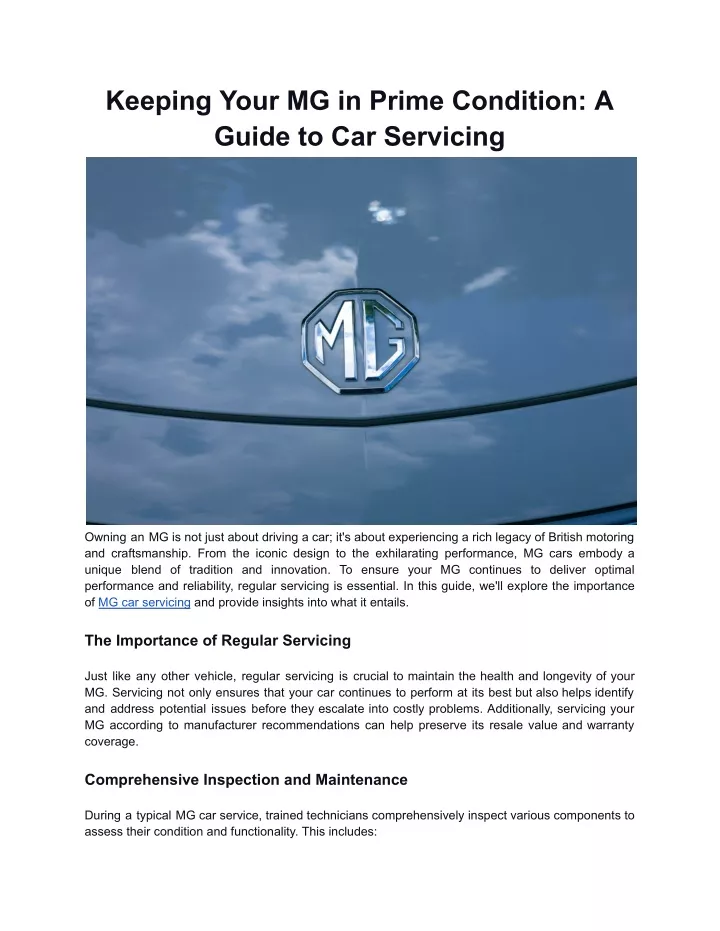 keeping your mg in prime condition a guide