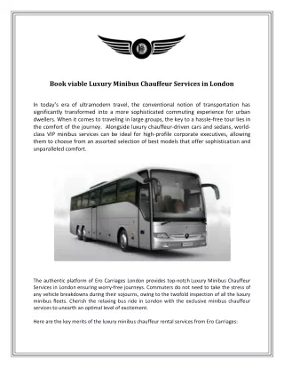 Book viable Luxury Minibus Chauffeur Services in London