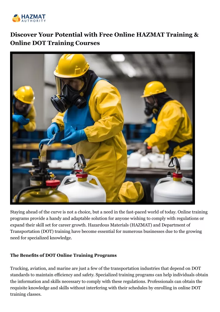 discover your potential with free online hazmat