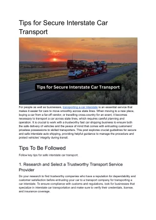 Tips for Secure Interstate Car Transport