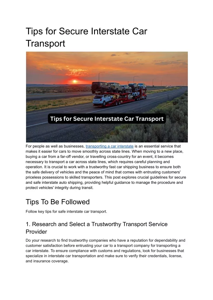 tips for secure interstate car transport