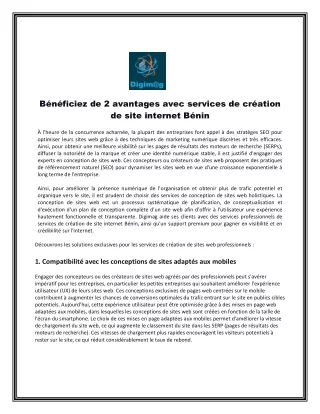 Bénéficiez de 2 avantages avec services de création de site internet Bénin