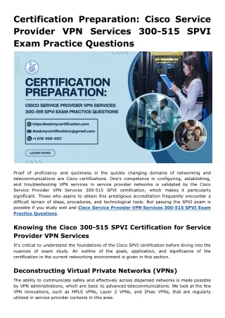 Certification Preparation: Cisco Service Provider VPN Services 300-515 SPVI Exam