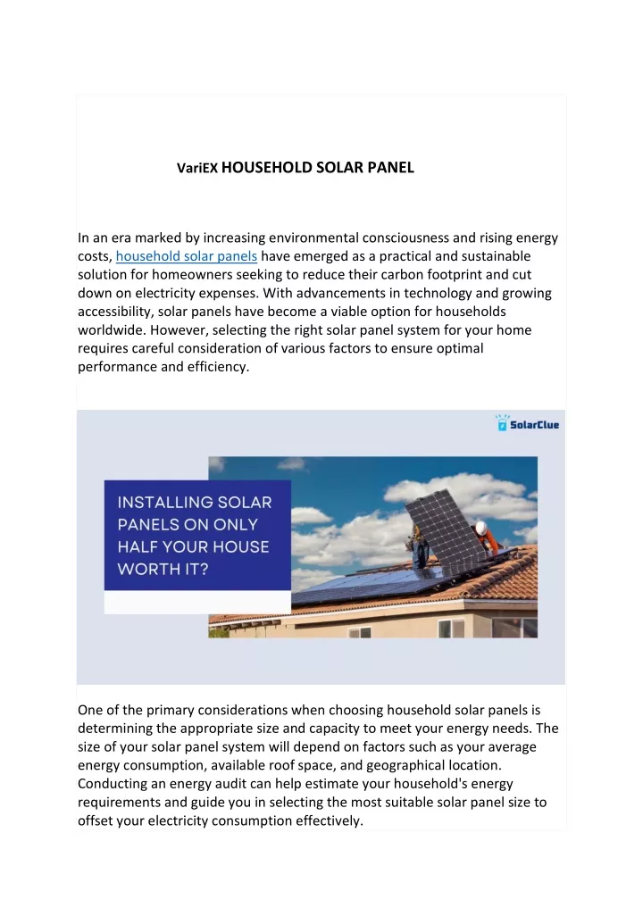 variex household solar panel