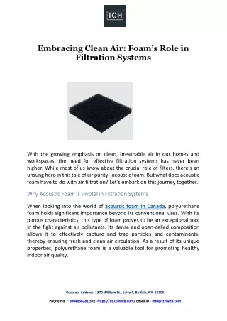 Embracing Clean Air - Foam’s Role in Filtration Systems