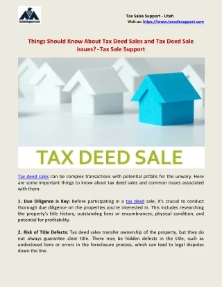 Things Should Know About Tax Deed Sales and tax deed sale issues