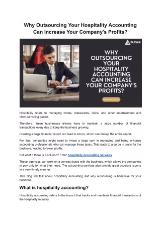 Why Outsourcing Your Hospitality Accounting Can Increase Your Company's Profits?