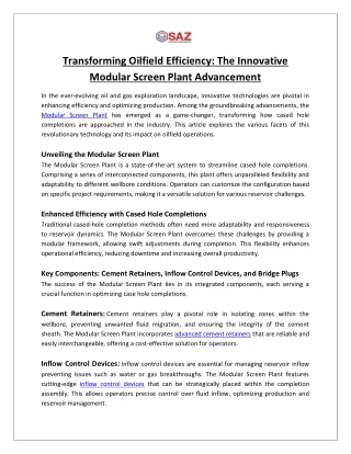 Transforming Oilfield Efficiency The Innovative Modular Screen Plant Advancement