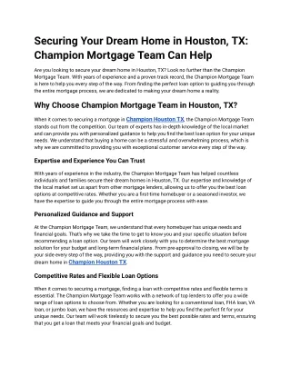 Securing Your Dream Home in Houston, TX_ Champion Mortgage Team Can Help