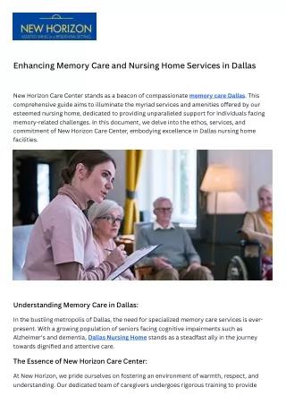 Enhancing Memory Care and Nursing Home Services in Dallas