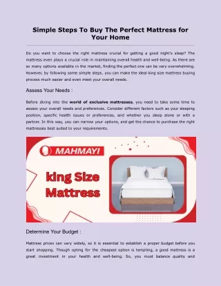 Simple Steps To Buy The Perfect Mattress for Your Home