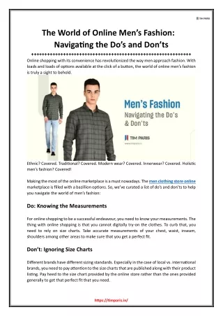 The World of Online Men’s Fashion Navigating the Do’s and Don’ts