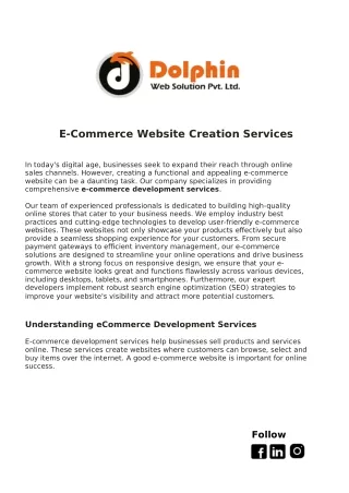 E-Commerce Website Creation Services