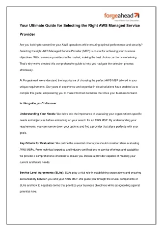 Ultimate Guide for Selecting the Right AWS Managed Service Provider | Forgeahead