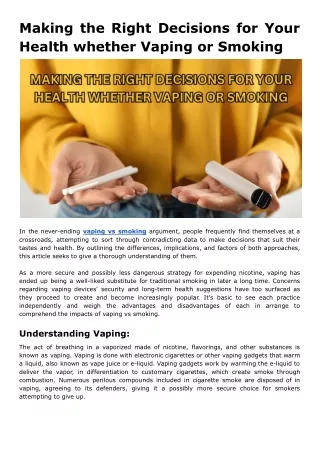 Making the Right Decisions for Your Health whether Vaping or Smoking