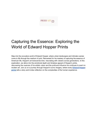 Capturing the Essence_ Exploring the World of Edward Hopper Prints