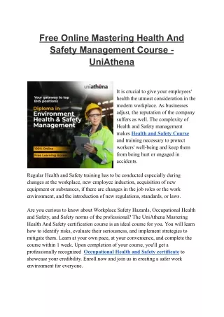 Free Online Mastering Health And Safety Management Course UniAthena