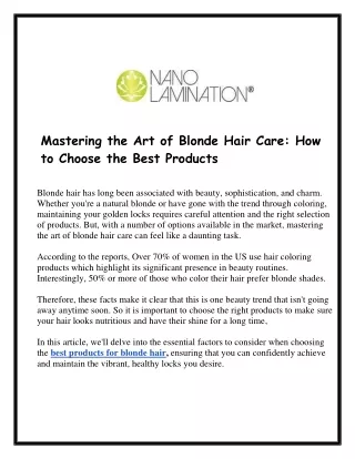 Mastering the Art of Blonde Hair Care How to Choose the Best Products