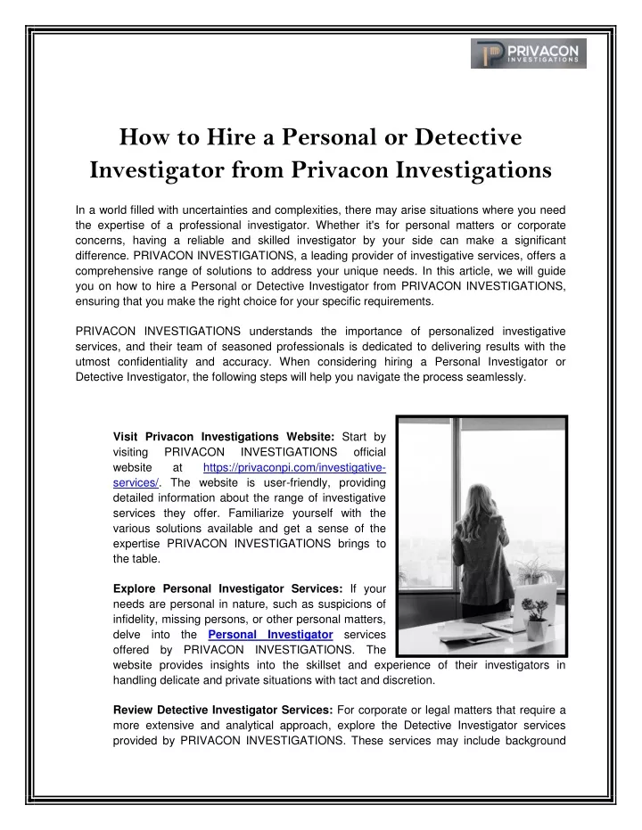 how to hire a personal or detective investigator