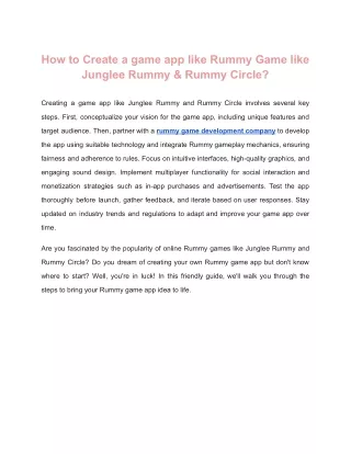 How to Create a game app like Rummy Game like Junglee Rummy & Rummy Circle