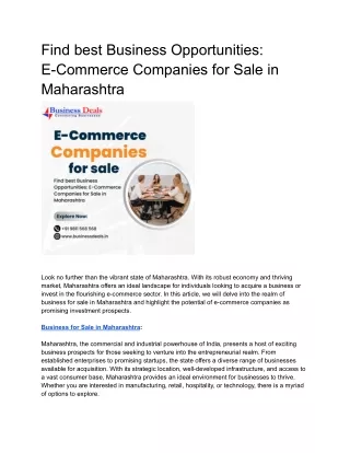 Find best Business Opportunities: E-Commerce Companies for Sale in Maharashtra