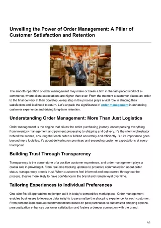 unveiling the power of order management a pillar