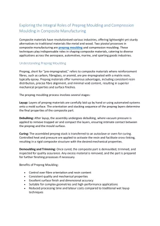 Exploring the Integral Roles of Prepreg Moulding and Compression Moulding in Composite Manufacturing
