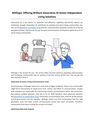 Witlingo: Offering Brilliant Generative AI Senior Independent Living Solutions