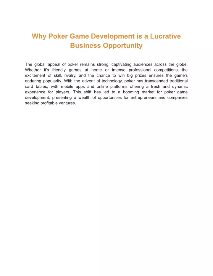 why poker game development is a lucrative
