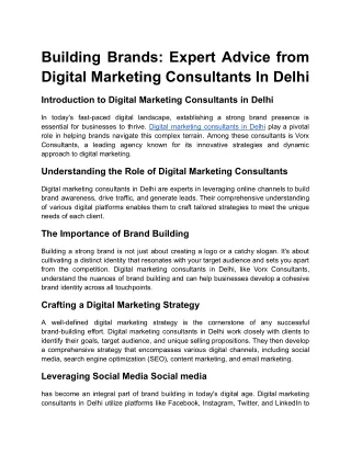 Building Brands: Expert Advice from Digital Marketing Consultants In Delhi