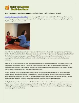 Best Physiotherapy Treatment in St Clair: Your Path to Wellness