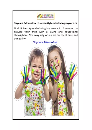 Daycare Edmonton Universitytenderlovingdaycare.ca