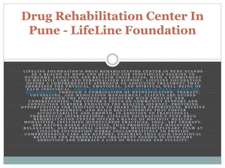 drug rehabilitation center in pune lifeline foundation