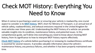 Check MOT History Everything You Need to Know