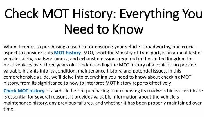check mot history everything you need to know