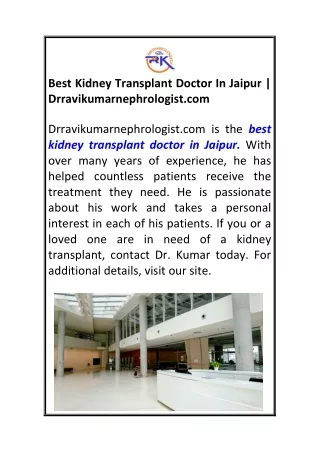 Best Kidney Transplant Doctor In Jaipur Drravikumarnephrologist.com
