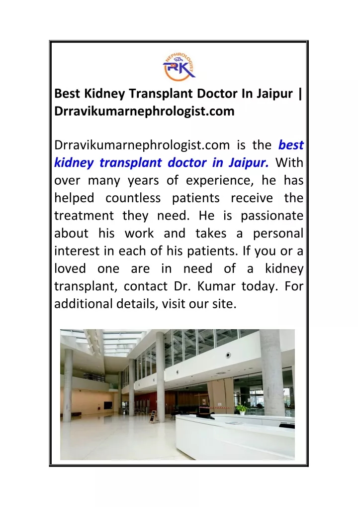 best kidney transplant doctor in jaipur