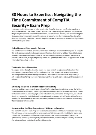 30 Hours to Expertise: Navigating the Time Commitment of CompTIA Security  Exam