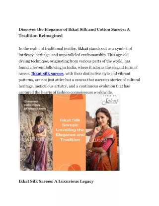 Discover the Elegance of Ikkat Silk and Cotton Sarees