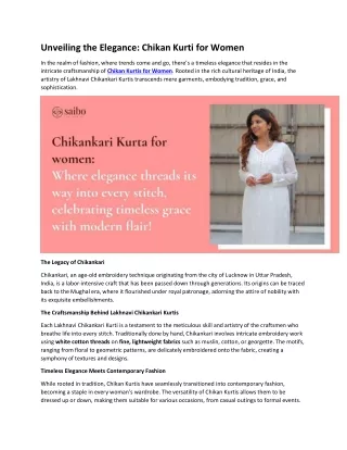 Unveiling the Elegance: Chikan Kurti for Women