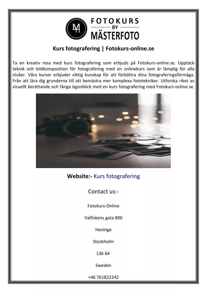 kurs fotografering fotokurs online se