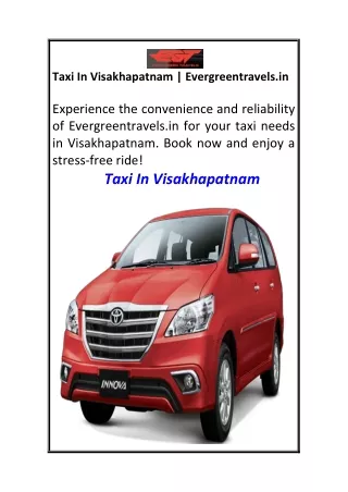 Taxi In Visakhapatnam  Evergreentravels.in