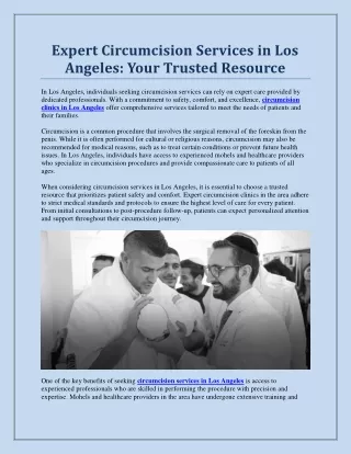 Expert Circumcision Services in Los Angeles: Your Trusted Resource
