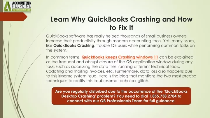 learn why quickbooks crashing and how to fix it