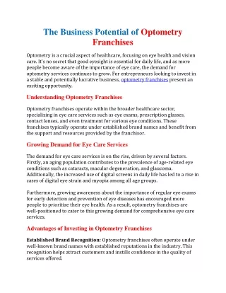 The Business Potential of Optometry Franchises