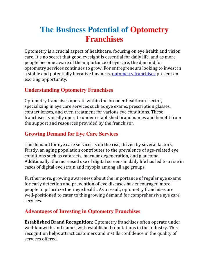 the business potential of optometry franchises
