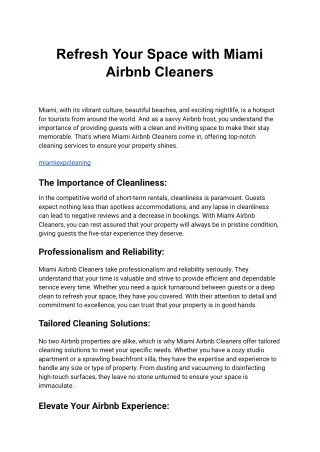 Refresh Your Space with Miami Airbnb Cleaners