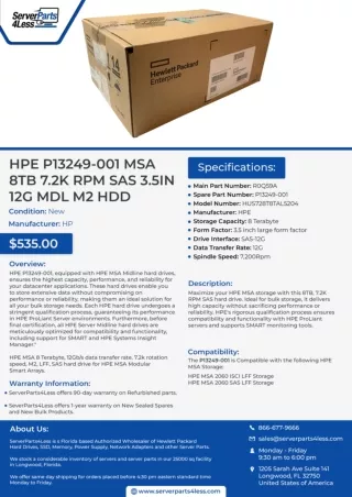 Buy HPE P13249-001 MSA 8TB 7.2K RPM SAS 3.5in 12G MDL M2 HDD