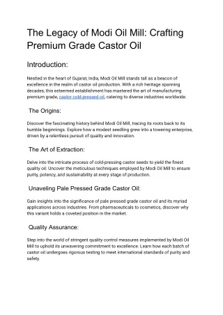 The Legacy of Modi Oil Mill_ Crafting Premium Grade Castor Oil