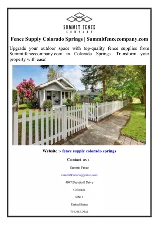 Fence Supply Colorado Springs  Summitfencecompany.com